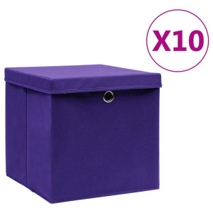 vidaXL Opbergboxen met deksel 10 st 28x28x28 cm paars