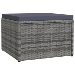 vidaXL Tuinvoetenbank met kussen poly rattan grijs