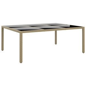 vidaXL Tuintafel 200x150x75 cm gehard glas en poly rattan beige