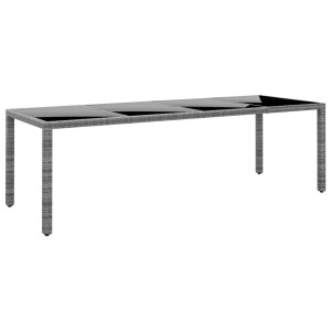 vidaXL Tuintafel 250x100x75 cm gehard glas en poly rattan grijs
