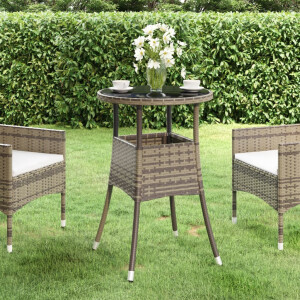 vidaXL Tuintafel Ø60x75 cm gehard glas en poly rattan grijs