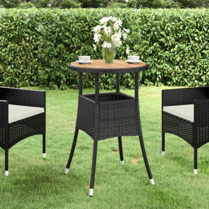 vidaXL Tuintafel Ø60x75 cm acaciahout en poly rattan zwart