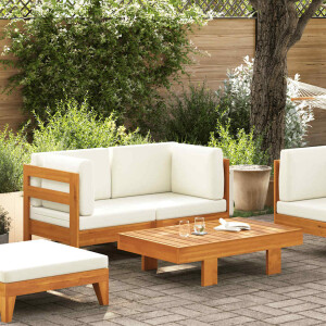 vidaXL 2-delige Loungeset met crèmewitte kussens acaciahout