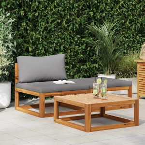 vidaXL 3-delige Loungeset met kussens massief acaciahout