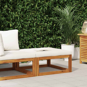 vidaXL Voetensteun met crèmewit kussen massief acaciahout