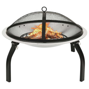 vidaXL Vuurschaal en barbecue 2-in-1 met pook 56x56x49 cm rvs