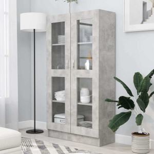 vidaXL Vitrinekast 82,5x30,5x150 cm bewerkt hout betongrijs