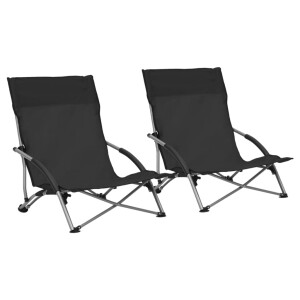 vidaXL Strandstoelen 2 st inklapbaar stof zwart