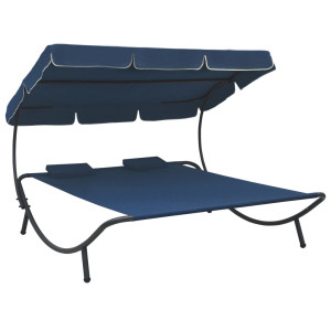 vidaXL Loungebed met luifel en kussens blauw