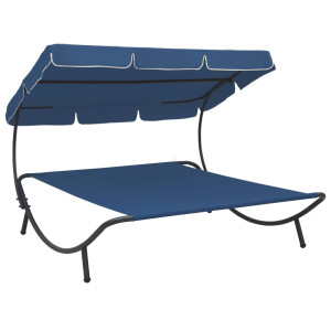 vidaXL Loungebed met luifel blauw