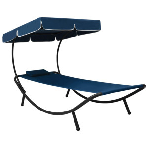 vidaXL Loungebed met luifel en kussen blauw