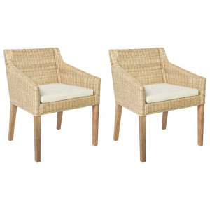 vidaXL Eetkamerstoelen 2 st met kussens natuurlijk rattan