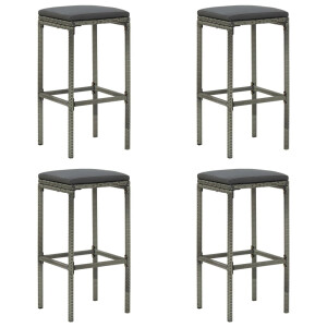 vidaXL Barkrukken met kussens 4 st poly rattan grijs