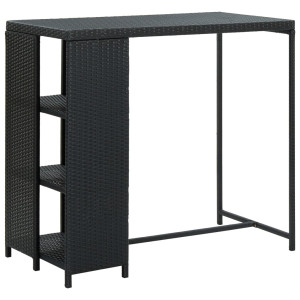 vidaXL Bartafel met opbergrek 120x60x110 cm poly rattan zwart