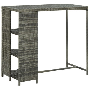 vidaXL Bartafel met opbergrek 120x60x110 cm poly rattan grijs