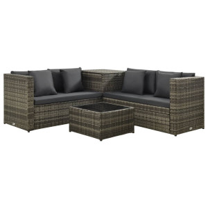 vidaXL 4-delige Loungeset met kussens poly rattan grijs