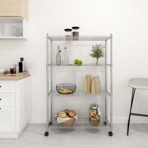 vidaXL Opbergrek 4-laags met wielen 200 kg 90x35x142 cm chroomkleurig