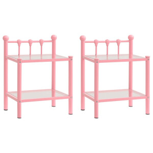 vidaXL Nachtkastjes 2 st metaal en glas roze en transparant