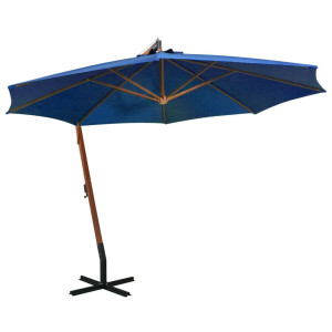 vidaXL Zweefparasol met paal 3,5x2,9 m massief vurenhout azuurblauw