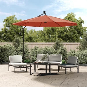 vidaXL Zweefparasol met LED-verlichting en stalen paal terracottakleur