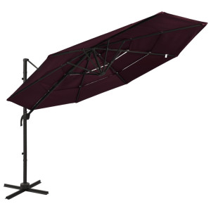 vidaXL Parasol 4-laags met aluminium paal 3x3 m bordeauxrood