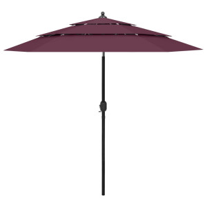 vidaXL Parasol 3-laags met aluminium paal 2,5 m bordeauxrood