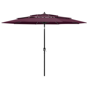 vidaXL Parasol 3-laags met aluminium paal 3 m bordeauxrood