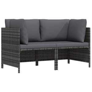 vidaXL Tuinbank 2-zits met kussens poly rattan grijs