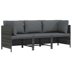 vidaXL Tuinbank 3-zits met kussens poly rattan grijs