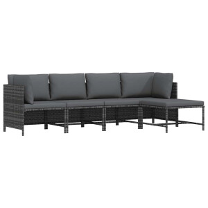 vidaXL 4-delige Loungeset met kussens poly rattan grijs