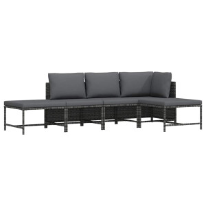 vidaXL 5-delige Loungeset met kussens poly rattan grijs