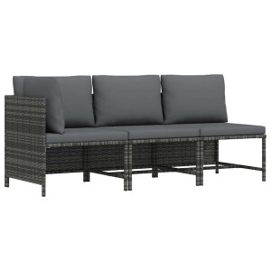 vidaXL 3-delige Loungeset met kussens poly rattan grijs