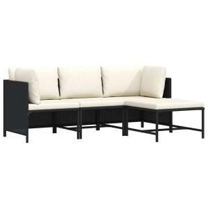vidaXL 4-delige Loungeset met kussens poly rattan zwart