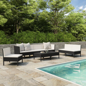 vidaXL 9-delige Loungeset met kussens poly rattan zwart