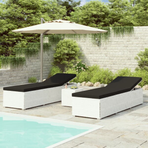 vidaXL 3-delige Ligbeddenset met theetafel poly rattan wit