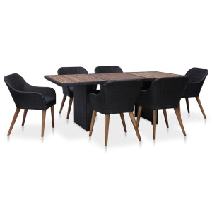 vidaXL 7-delige Tuinset met kussens poly rattan zwart