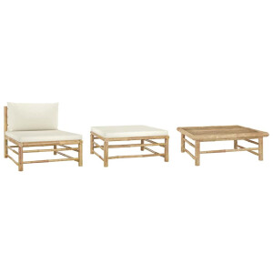vidaXL 3-delige Loungeset met crèmewitte kussens bamboe