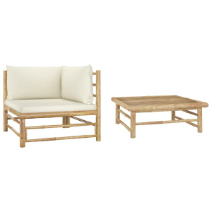 vidaXL 2-delige Loungeset met crèmewitte kussens bamboe