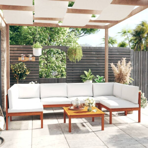 vidaXL 7-delige tuinloungeset met kussens crèmekleurig acaciahout en touw