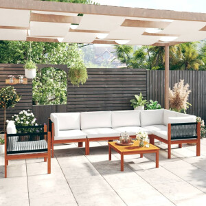 vidaXL 7-delige tuinloungeset met kussens crème 63x63 cm