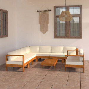 vidaXL 9-delige tuinloungeset met kussens 100x60 cm acaciahout