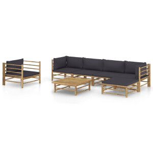 vidaXL 7-delige Loungeset met donkergrijze kussens bamboe