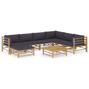 vidaXL 8-delige Loungeset met donkergrijze kussens bamboe