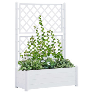 vidaXL Plantenbak met latwerk 100x43x142 cm PP wit