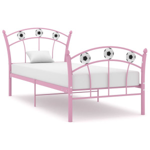 vidaXL Bedframe met voetbaldesign metaal roze 90x200 cm