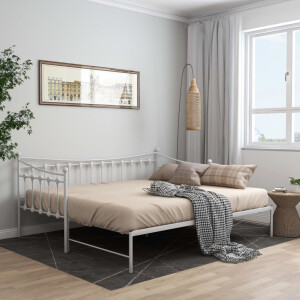 vidaXL Slaapbank uittrekbaar metaal wit 90x200 cm