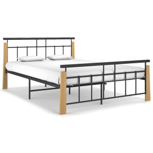 vidaXL Bedframe metaal en massief eikenhout 140x200 cm