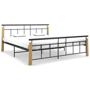 vidaXL Bedframe metaal en massief eikenhout 180x200 cm