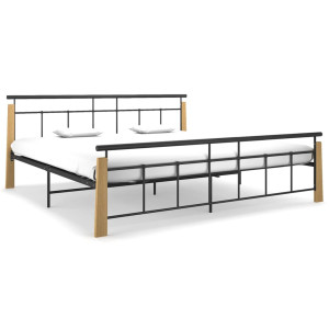 vidaXL Bedframe metaal en massief eikenhout 200x200 cm