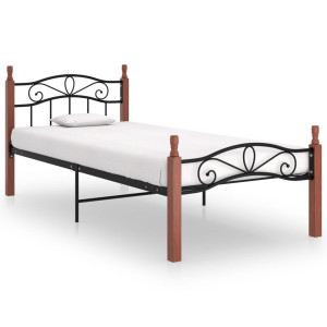 vidaXL Bedframe metaal en massief eikenhout zwart 90x200 cm